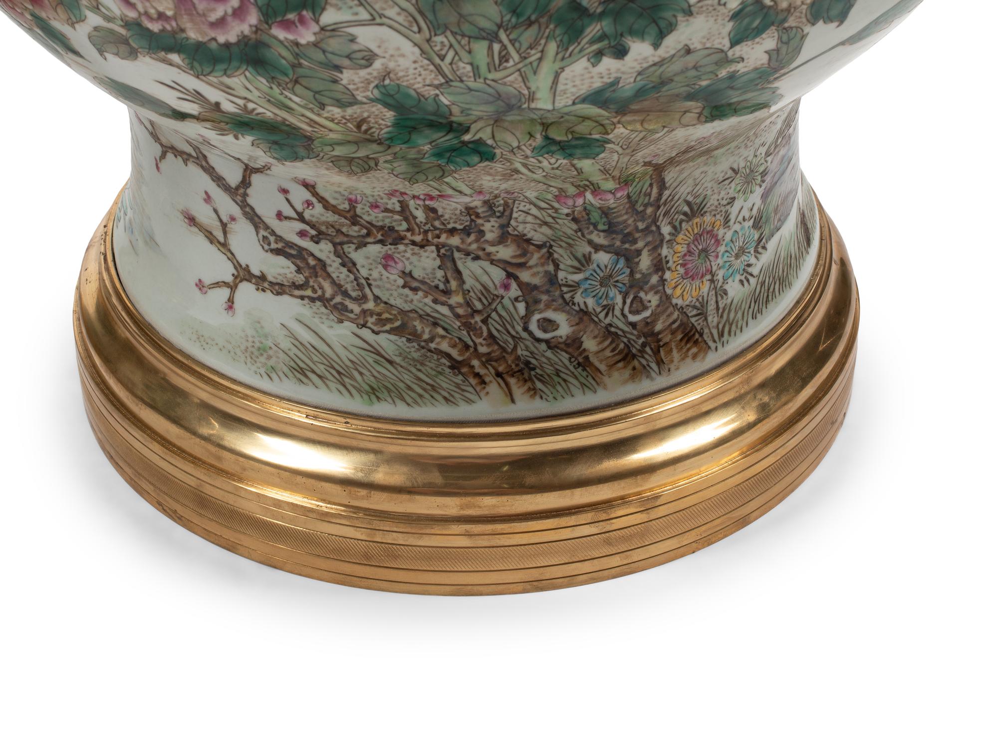 A Pair of Large Gilt Bronze Mounted Famille Rose Porcelain Vases