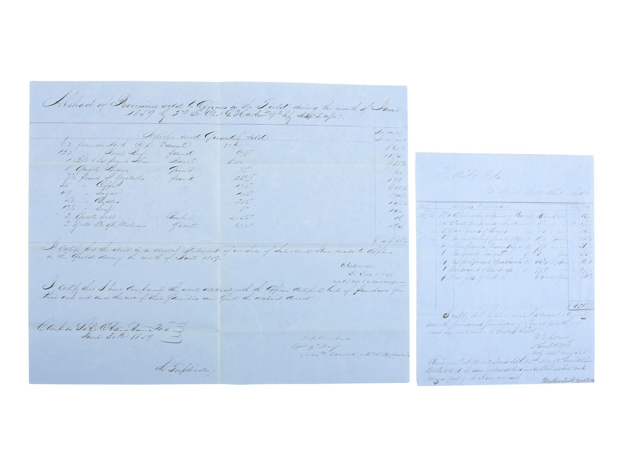 [CIVIL WAR]. A group of 2 documents signed by future Union General James Archer and Confederate Generals Charles Harker and W.E. Grumble Jones.