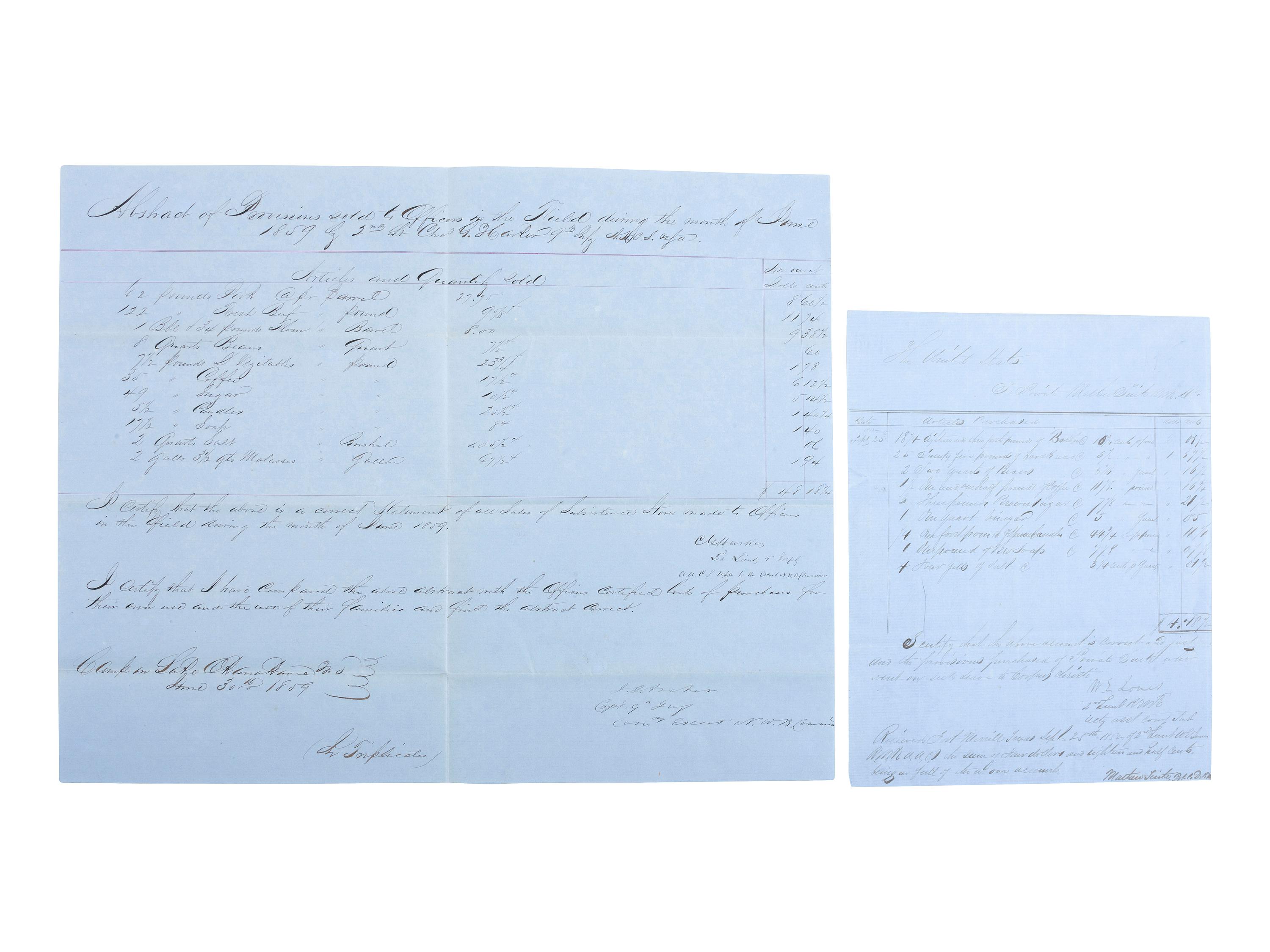 [CIVIL WAR]. A group of 2 documents signed by future Union General James Archer and Confederate Generals Charles Harker and W.E. Grumble Jones.