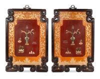 A Pair of Framed Chinese Hardstone-Inlaid Panels