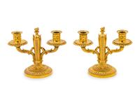 A Pair of Baltic Neoclassical Gilt Bronze Two-Light Candelabra