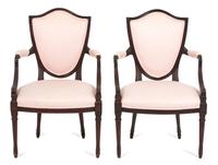 A Pair of Regency Style Shield Back Open Armchairs Height 36 1/4 inches. — 19TH CENTURY