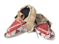 Sioux Quilled and Beaded Hide Moccasins