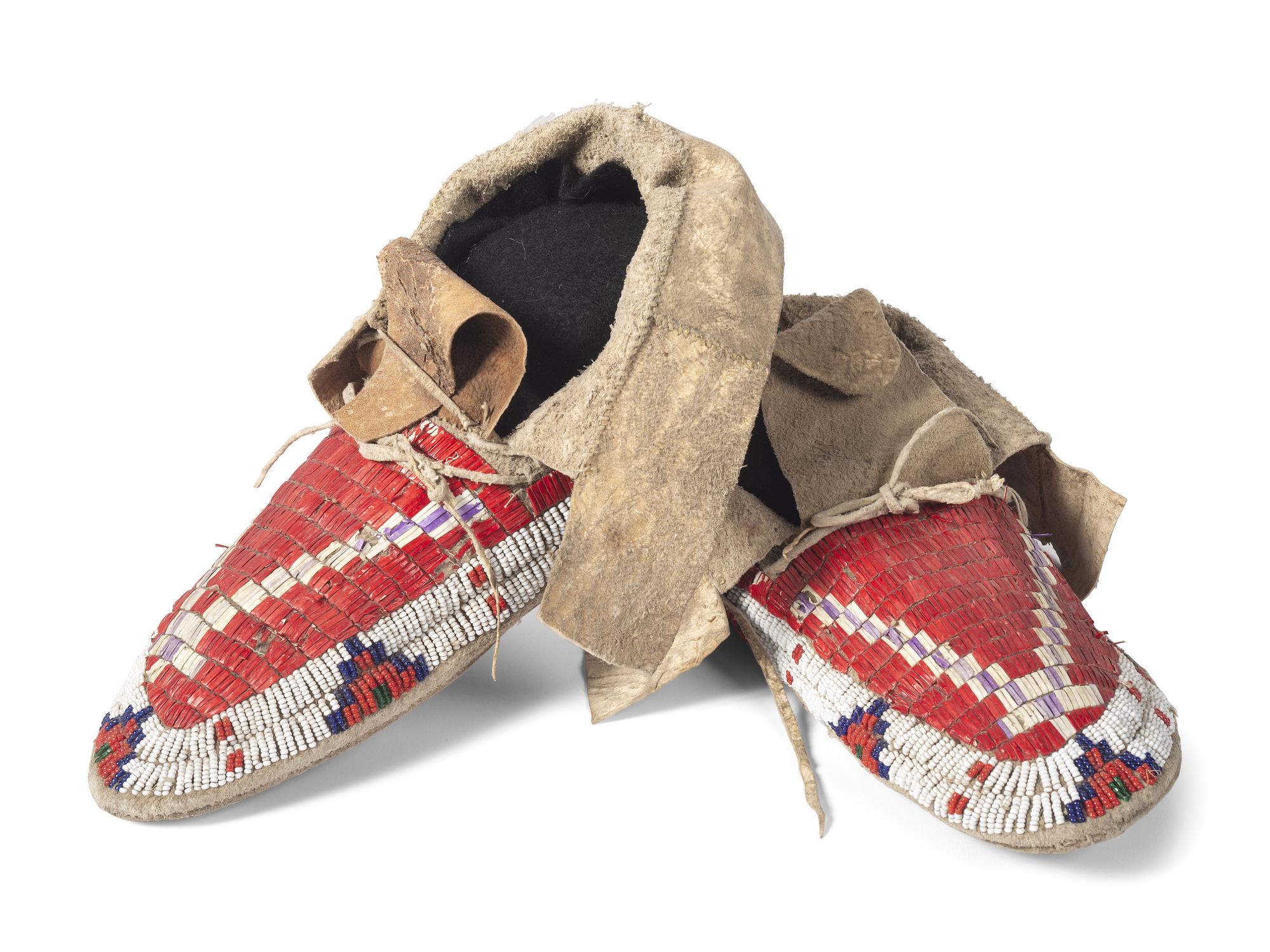Sioux Quilled and Beaded Hide Moccasins