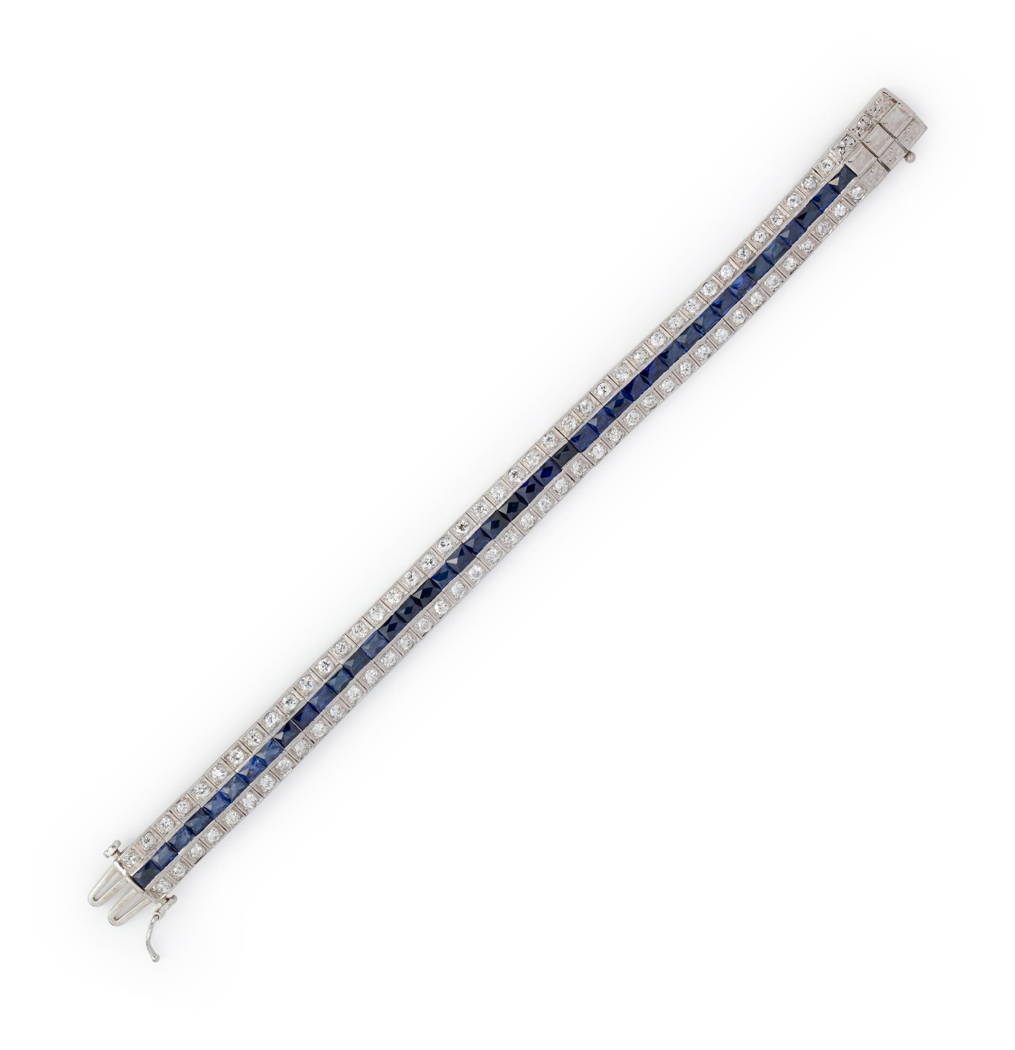 ART DECO, DIAMOND AND SYNTHETIC SAPPHIRE BRACELET