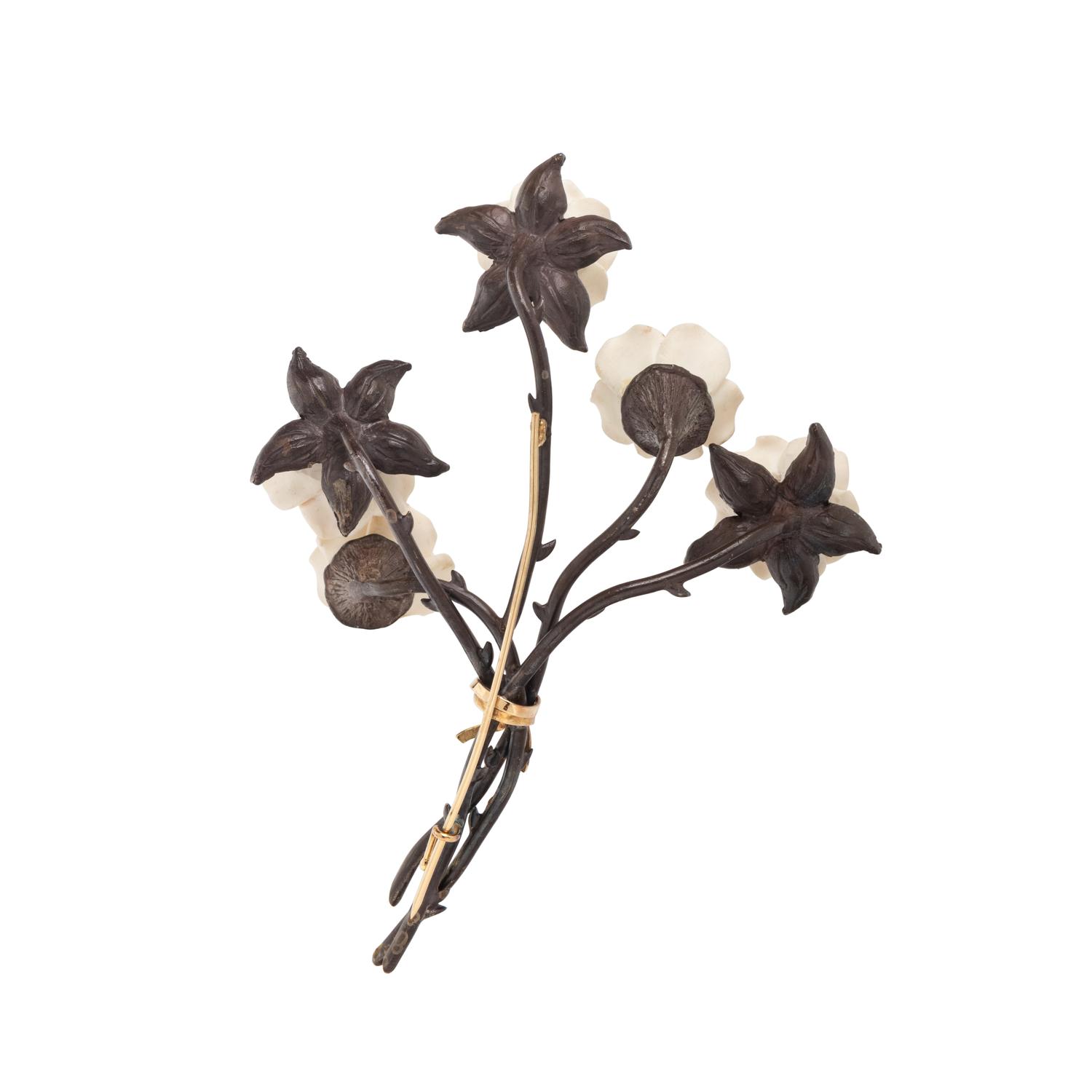 LUZ CAMINO, MIXED METAL, CERAMIC AND GEMSTONE ROSE BROOCH