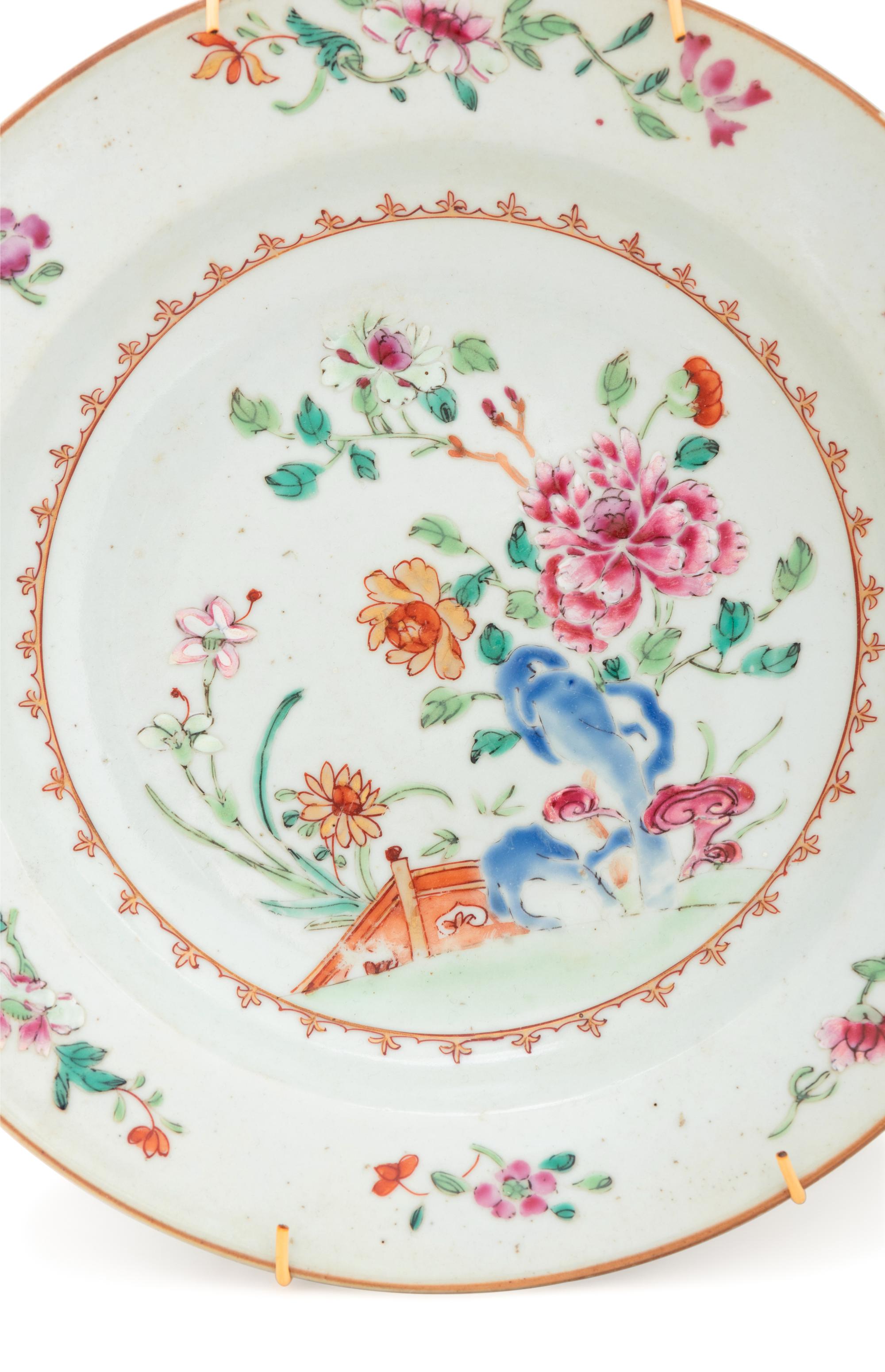Three Chinese Export Famille Rose Porcelain Plates