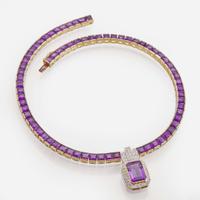 A 14K Yellow Gold, Amethyst, and Diamond Necklace