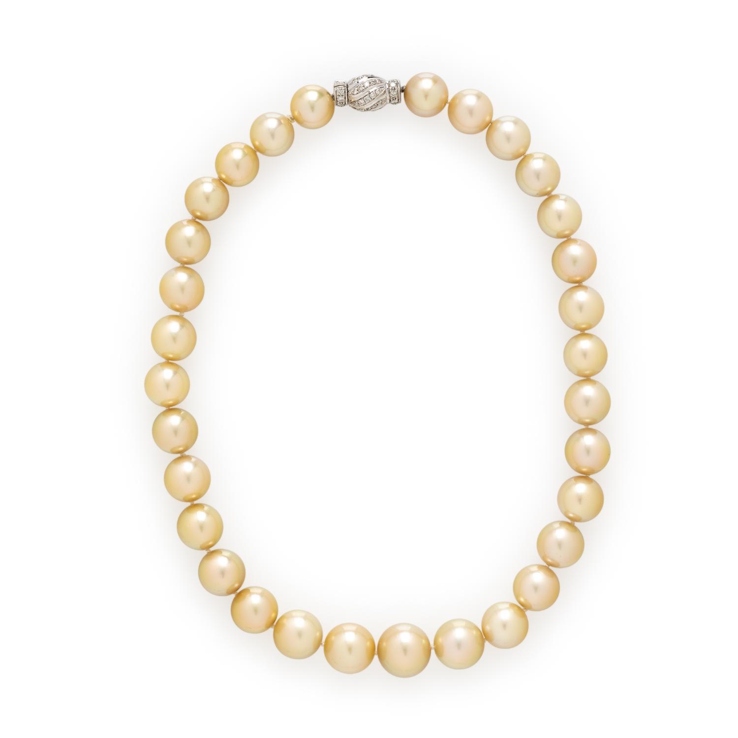 CULTURED GOLDEN PEARL AND DIAMOND NECKLACE
