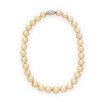 CULTURED GOLDEN PEARL AND DIAMOND NECKLACE