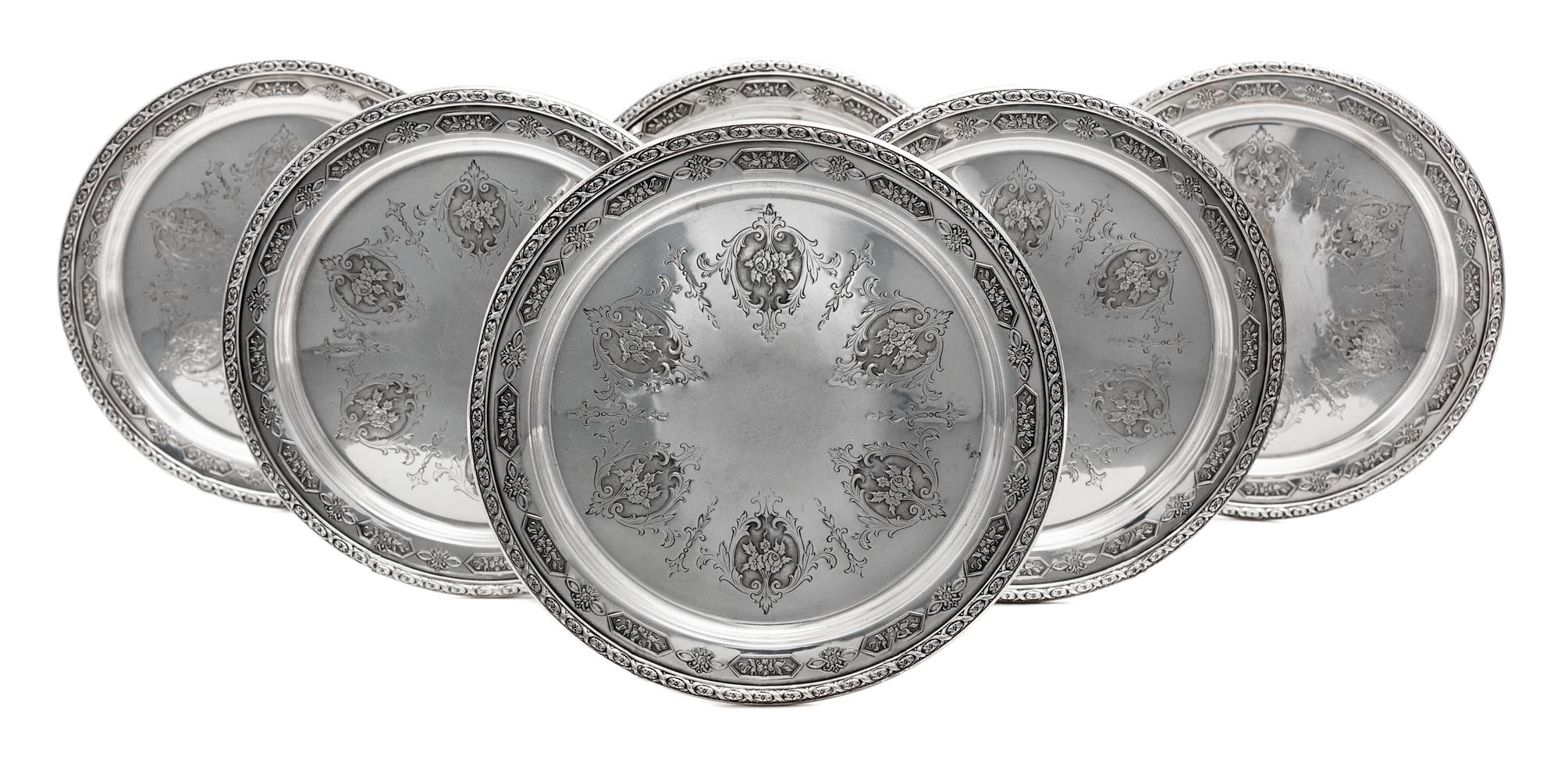 A Set of Twelve American Silver Bread Plates, Towle Silversmiths, Newburyport, MA, Louis XIV pattern.