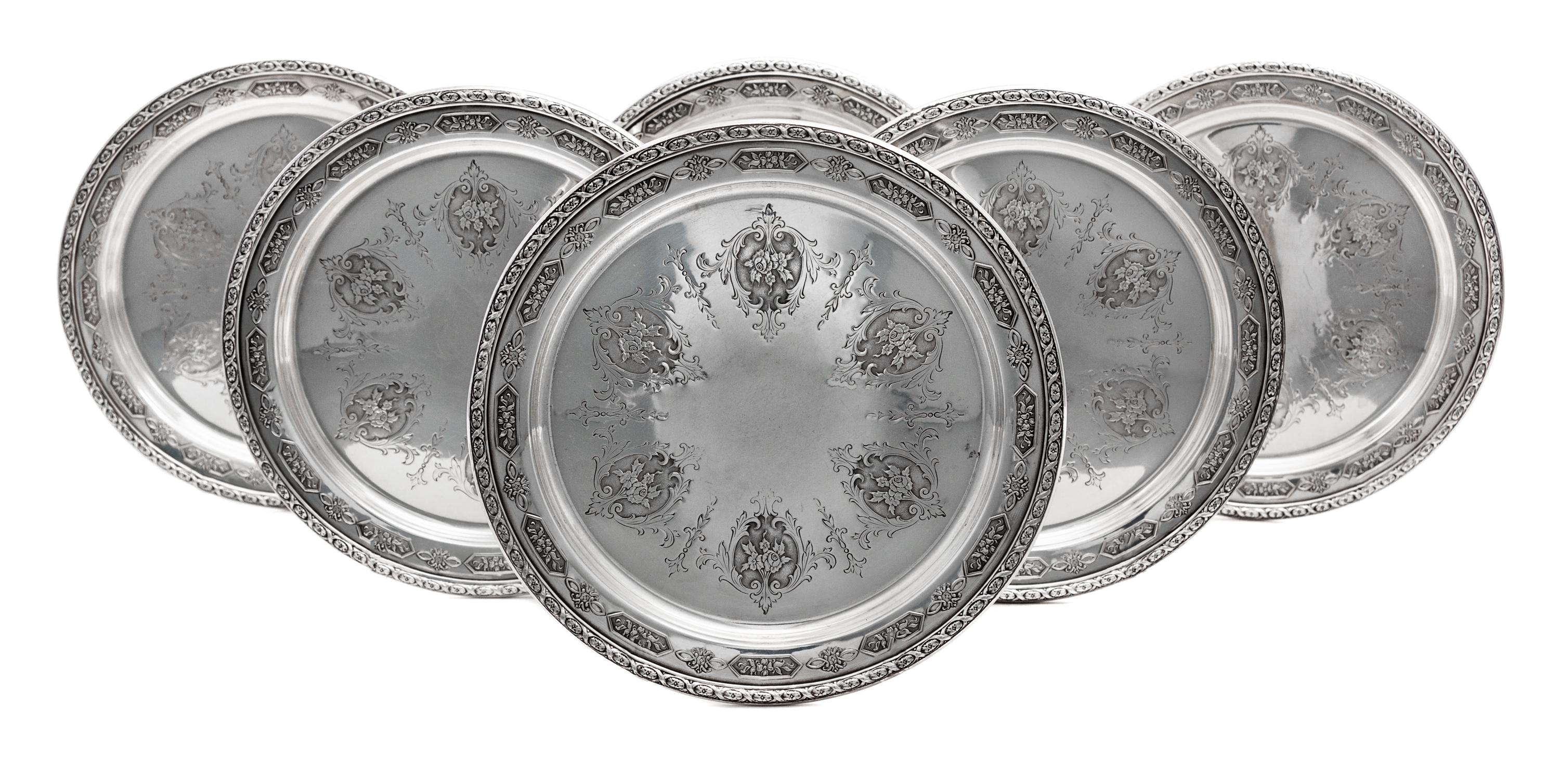A Set of Twelve American Silver Bread Plates, Towle Silversmiths, Newburyport, MA, Louis XIV pattern.