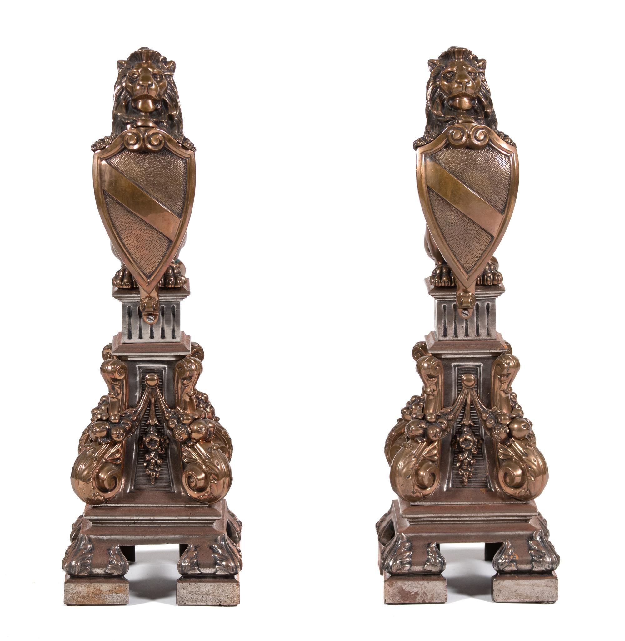 A Pair of Bronze Figures of Heraldic Lions