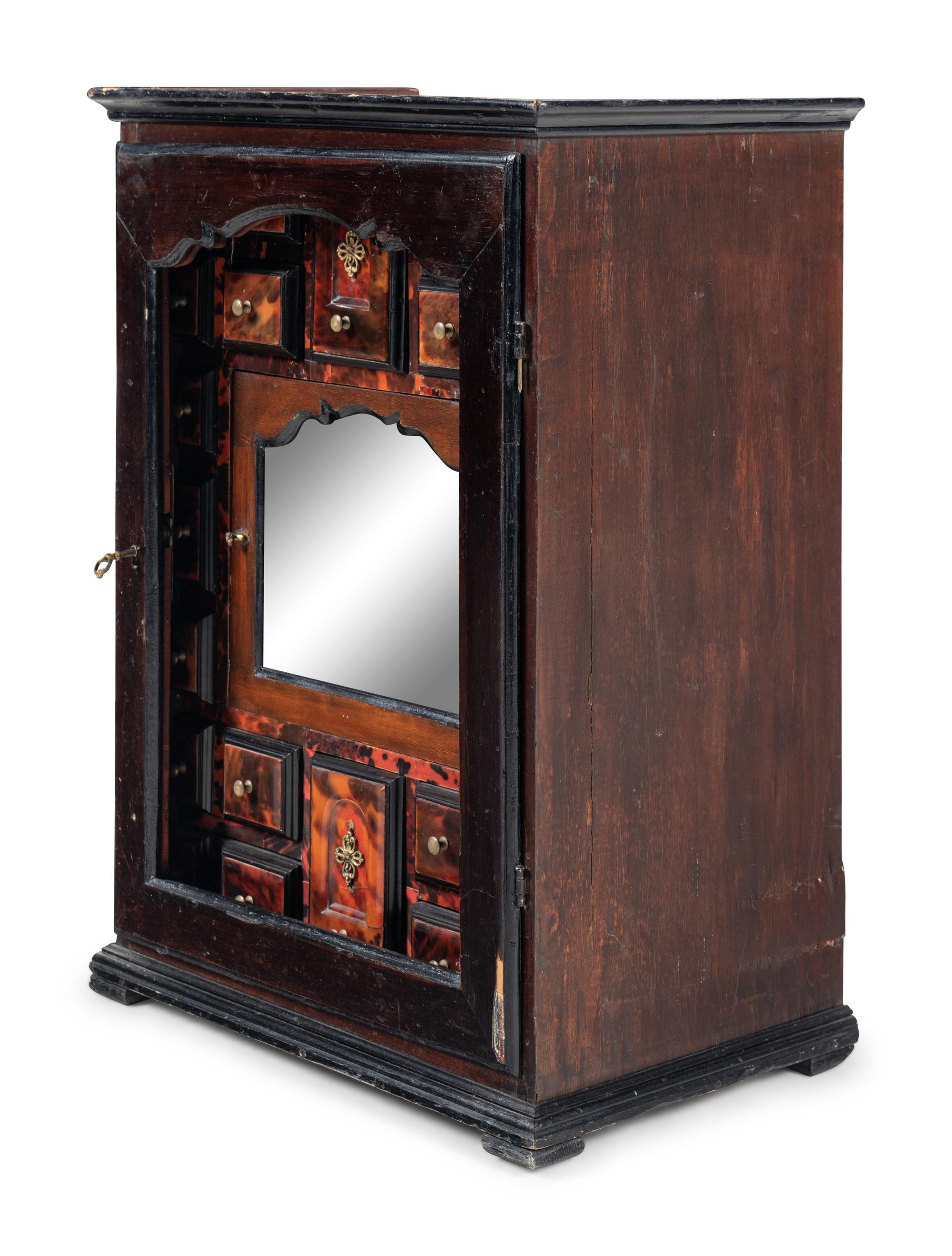 A Continental Tortoiseshell and Faux Tortoiseshell Veneered Collector's Cabinet