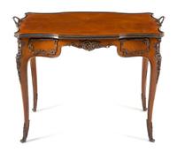 A Louis XV Style Gilt Bronze Mounted Tea Table Height 27 3/8 x width 36 1/2 x depth 23 inches. — 20TH CENTURY