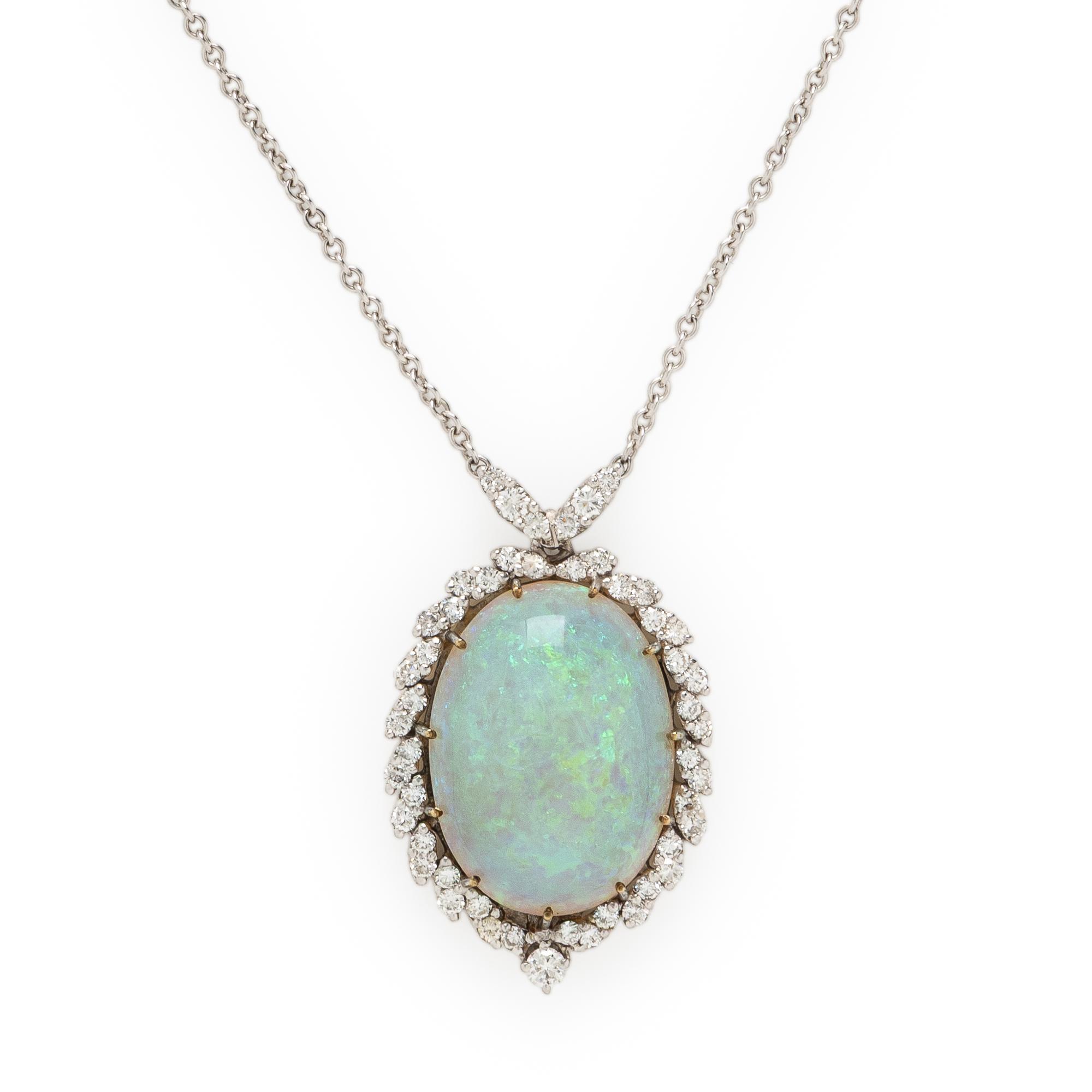 Opal and Diamond Pendant Necklace