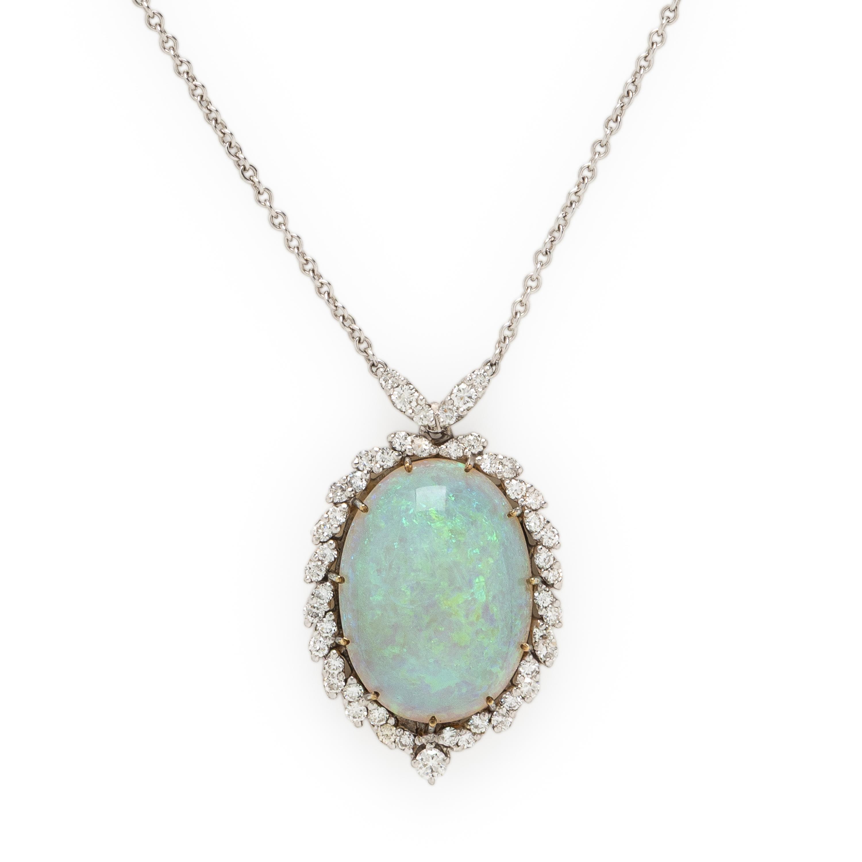 Opal and Diamond Pendant Necklace
