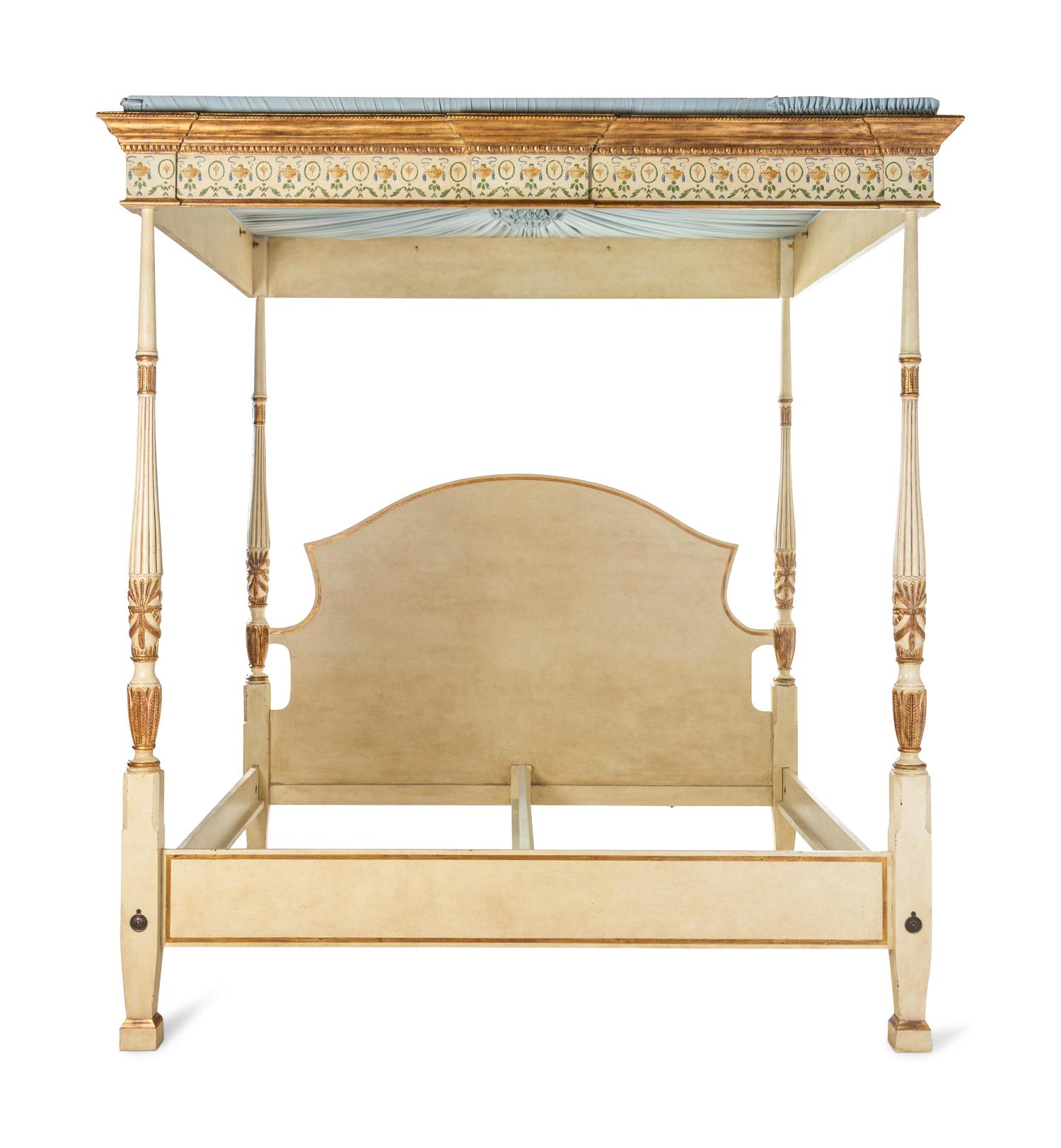 An Adam Style Painted and Parcel Gilt King-Size Tester Bed