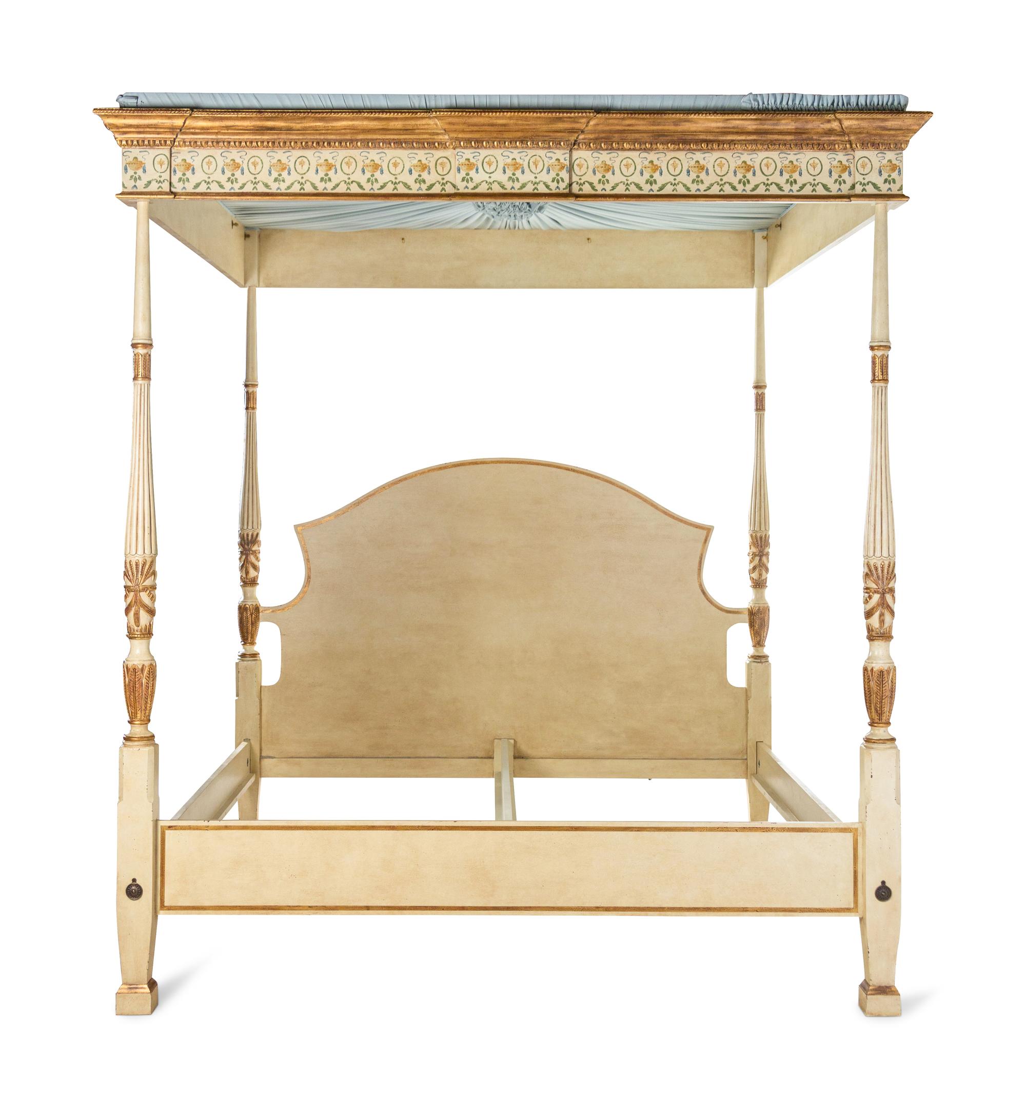 An Adam Style Painted and Parcel Gilt King-Size Tester Bed