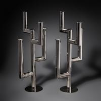 Pair of Chromed Metal Four-Light Candelabra, c. 1925 Austria