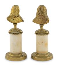 A Pair of French Gilt Metal and Marble Portrait Busts