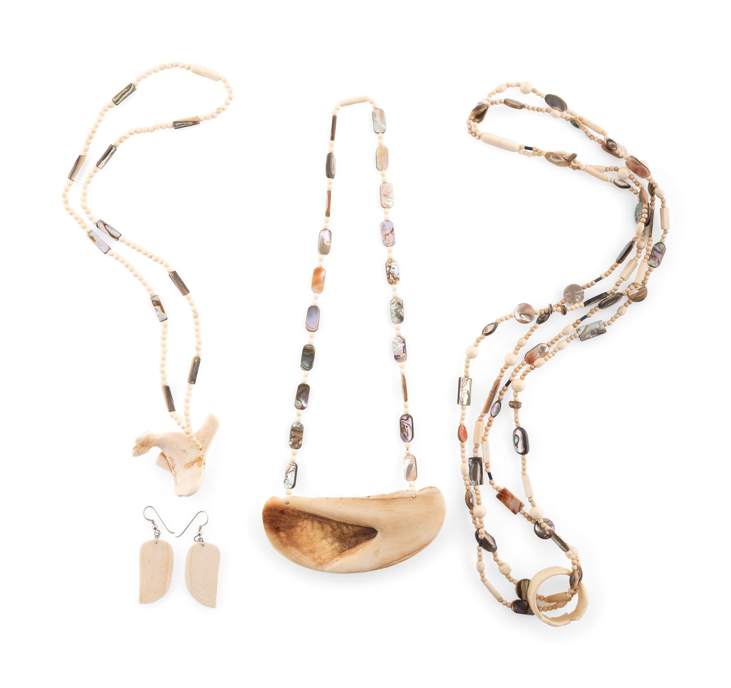 Carved Necklaces and Earrings, Set with Abalone