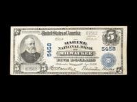 A Series 1902 Marine National Bank of Milwaukee, WI #5458 $5 National Currency Note