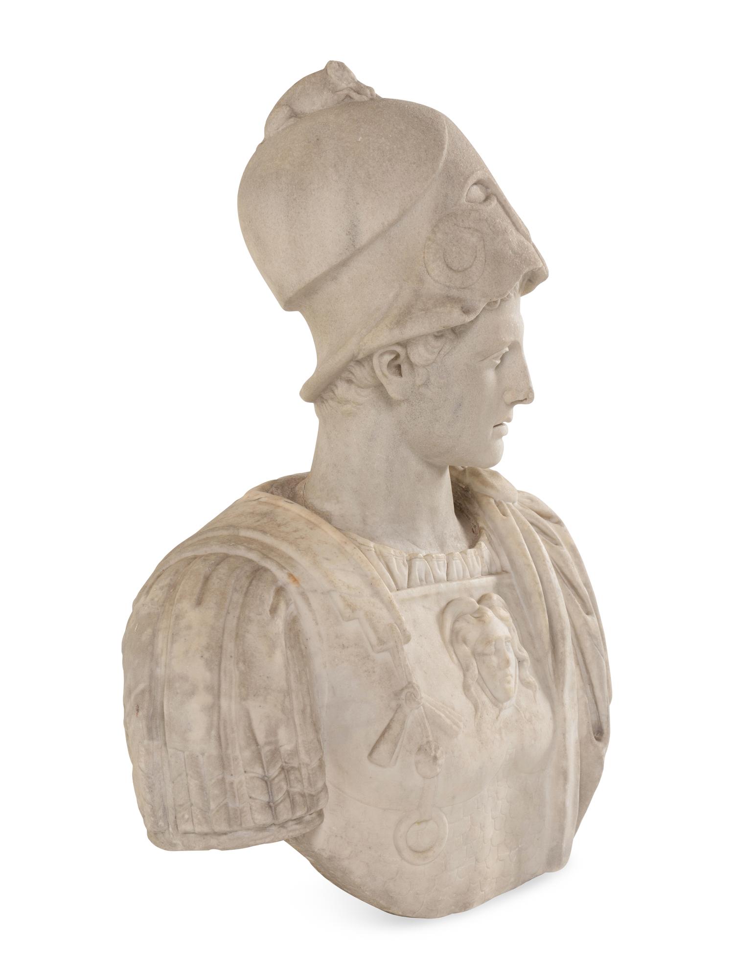 An Italian Carved Marble Bust of Ares