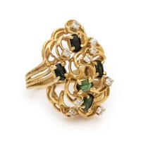 Diamond, Tourmaline, and Yellow Gold Ring