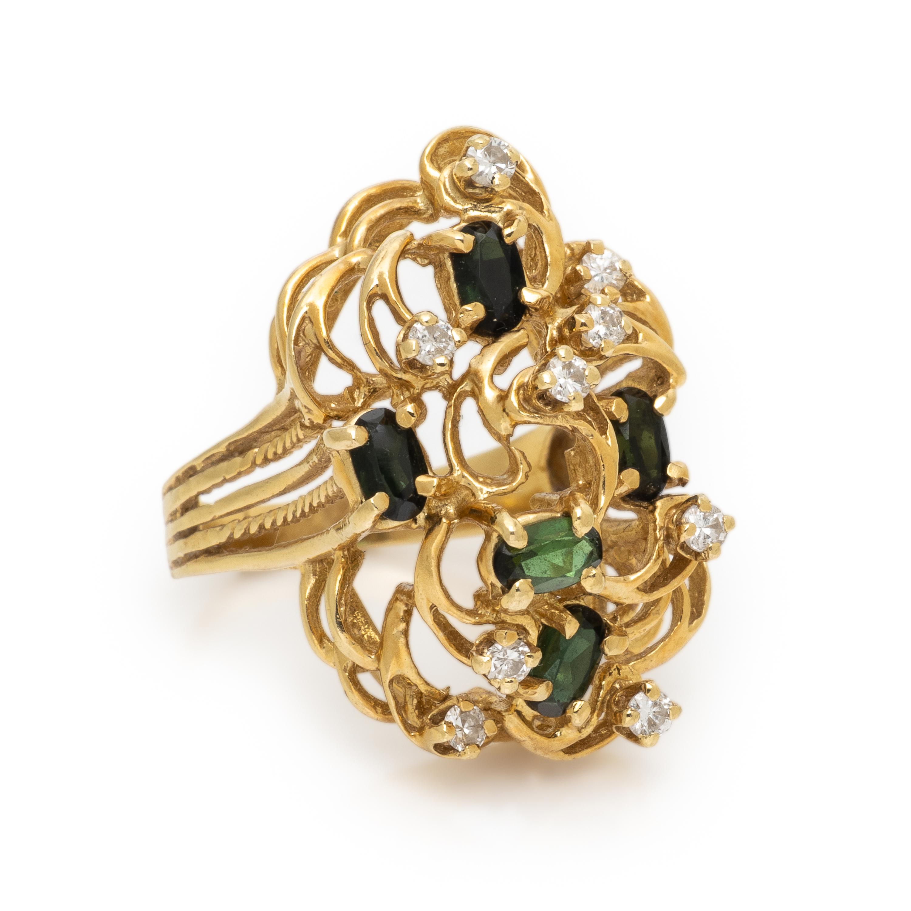 Diamond, Tourmaline, and Yellow Gold Ring
