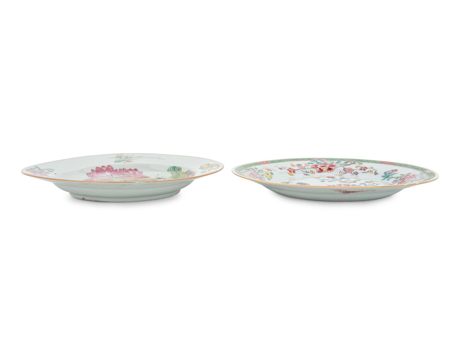 Two Chinese Export Famille Rose Porcelain Plates