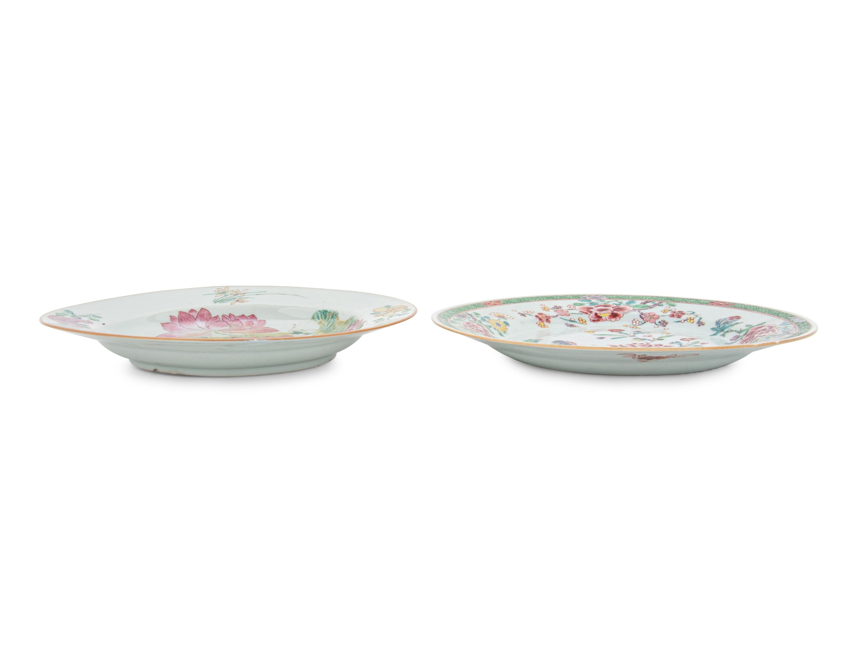 Two Chinese Export Famille Rose Porcelain Plates