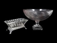 A Large Swirl-Design Footed Bowl and a Rectangular Bowl in Metal Stand — 20TH CENTURY