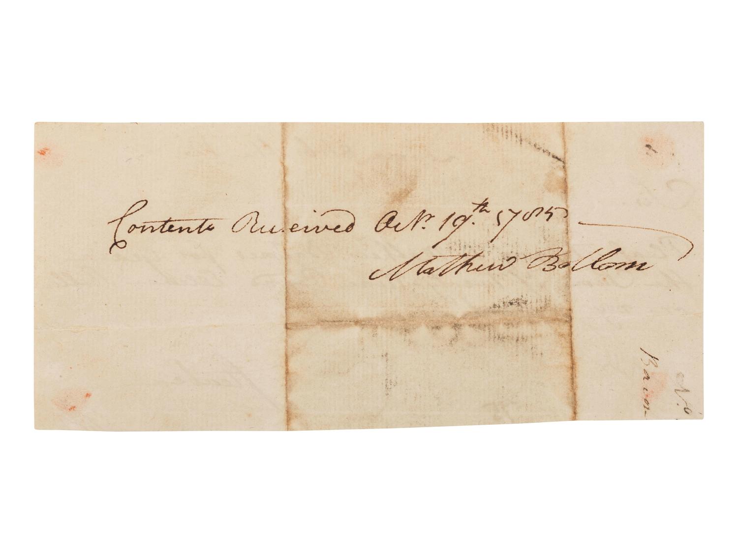 VON STEUBEN, Baron Friedrich Wilhelm (1730-1794). Receipt signed ("Steuben"), ca 1785.