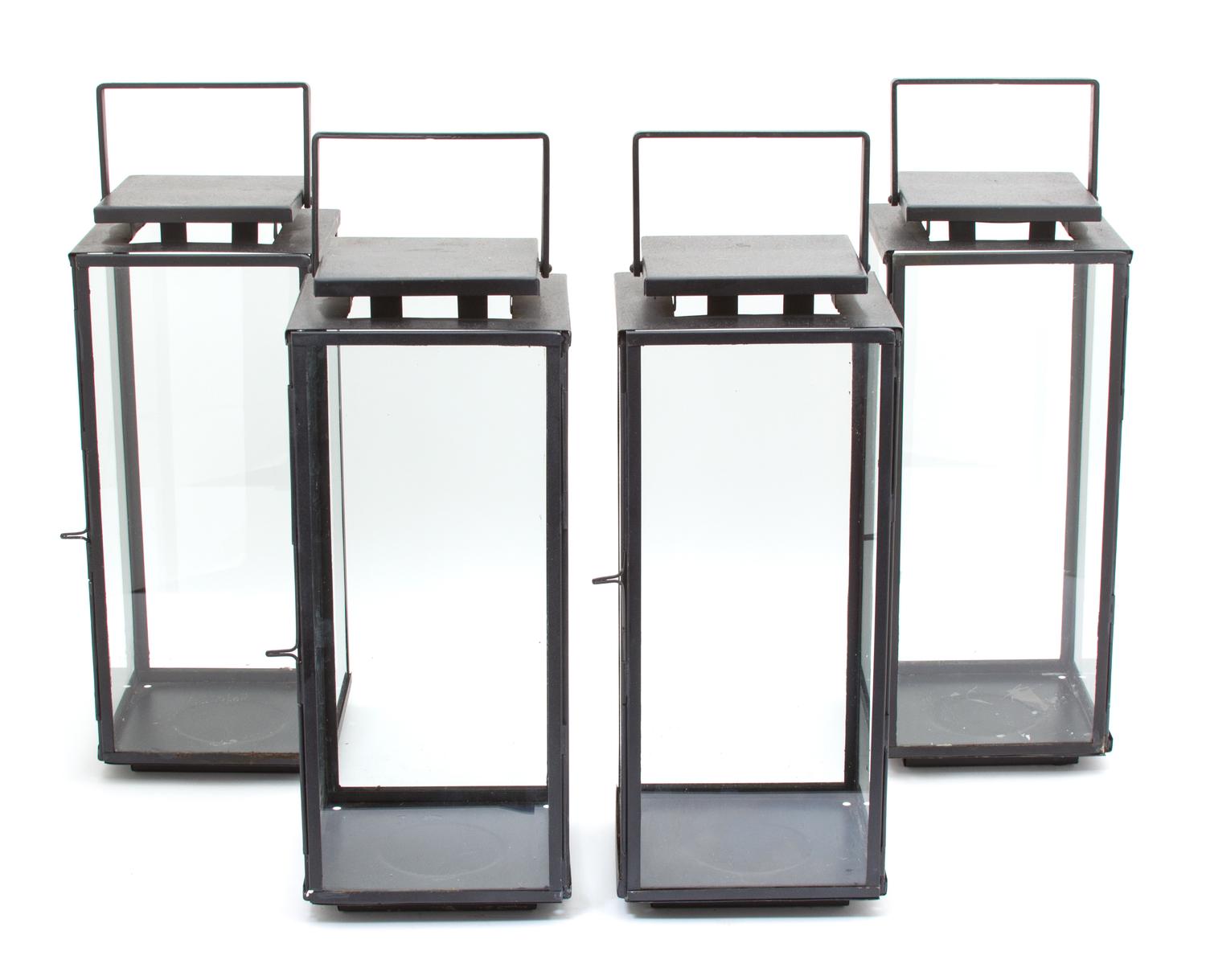 Four Glazed Metal Table Lanterns Height 18 3/4 inches. — 21ST CENTURY