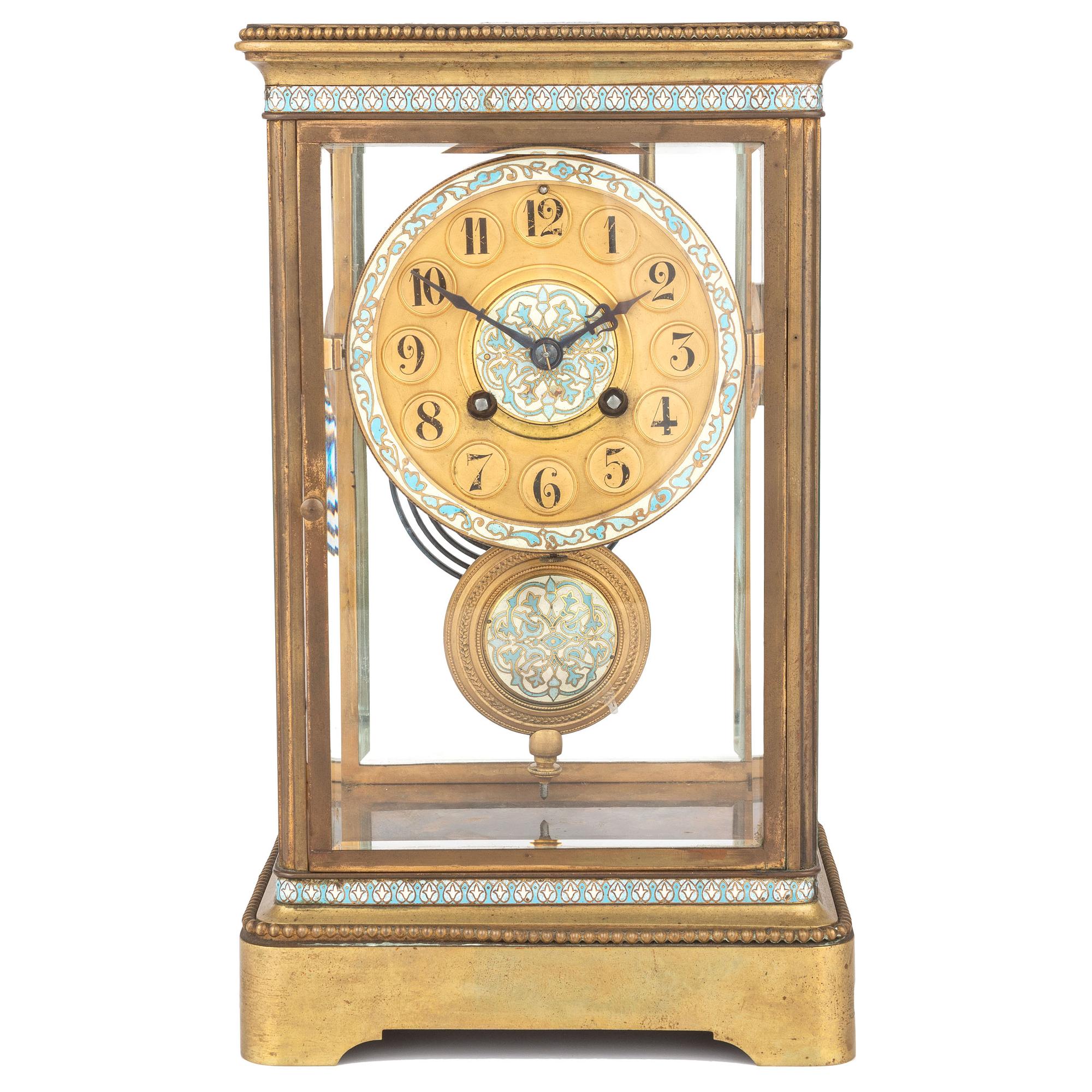 A Japy Freres Gilt Bronze and Champleve Clock