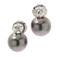 A Pair of White Gold, Cultured Tahitian Pearl and Diamond Earrings, 6.00 dwts.