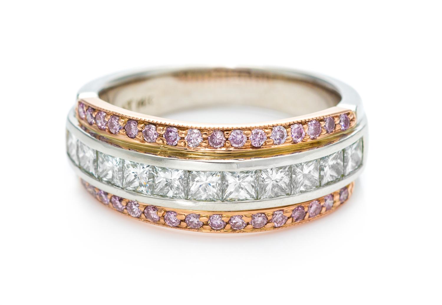 A Platinum, Rose Gold, Diamond and Colored Diamond Ring, 6.80 dwts.