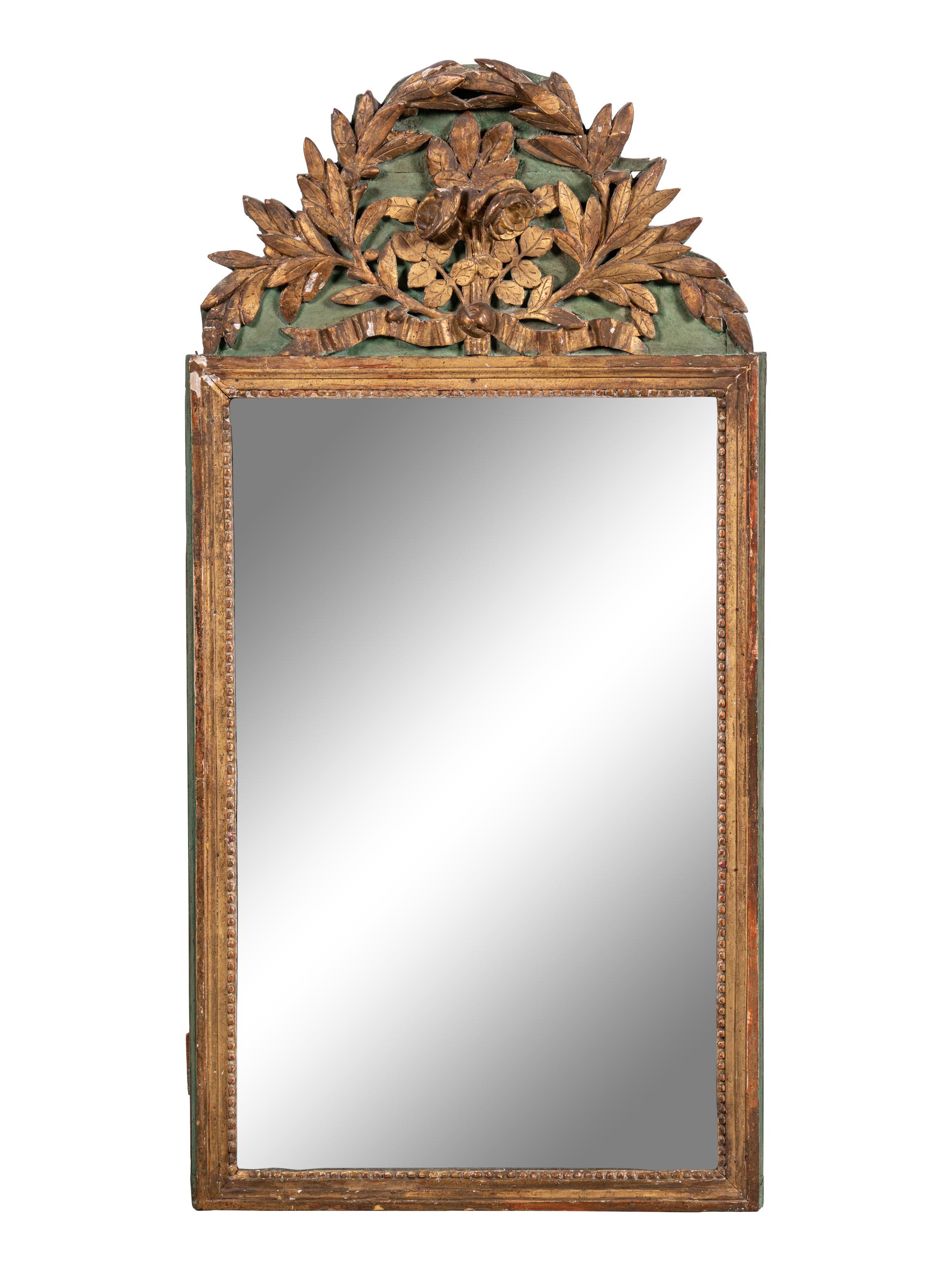 A Louis XVI Provincial Green-Painted and Parcel Gilt Mirror