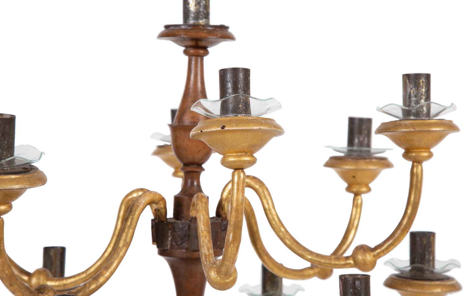 An Italian Parcel-Gilt Carved Fruitwood Thirteen-Light Candelabrum