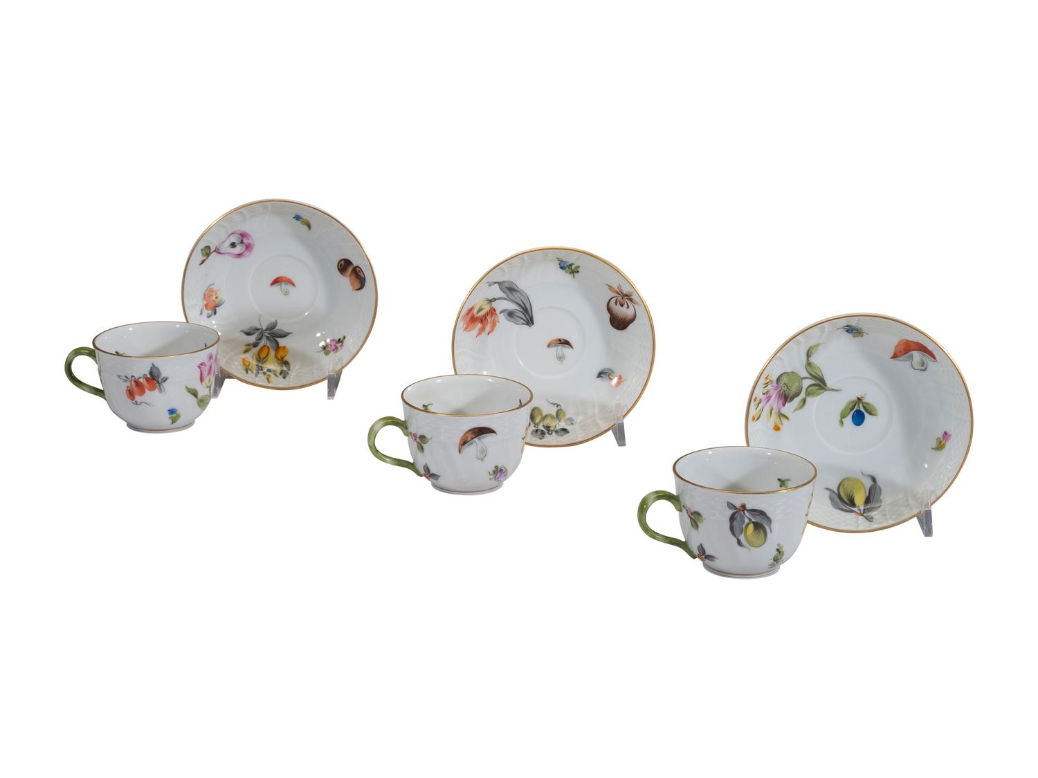 A Set of Six Herend Porcelain Teacups and Saucers