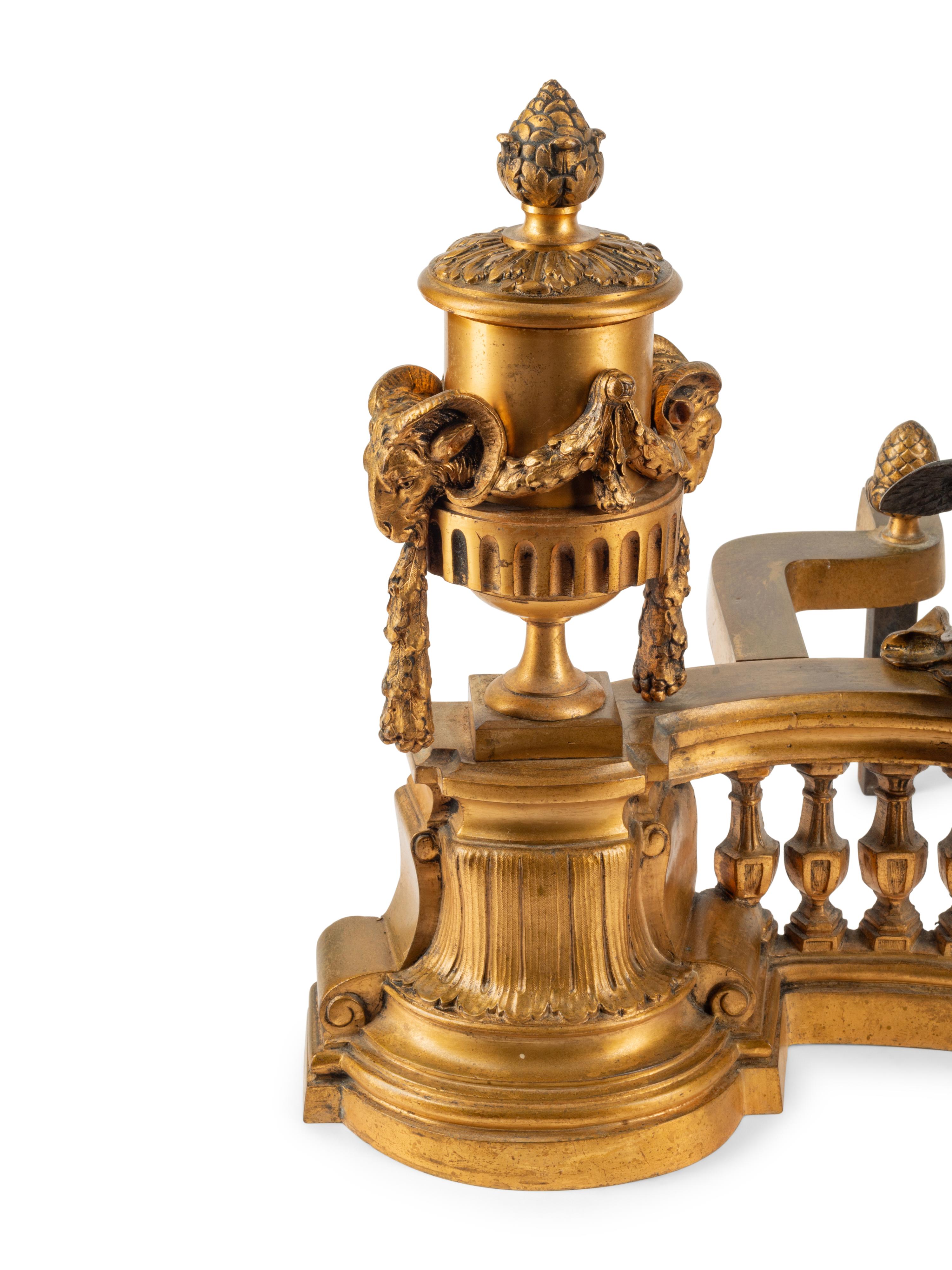 A Pair of French Gilt and Patinated Bronze Chenets