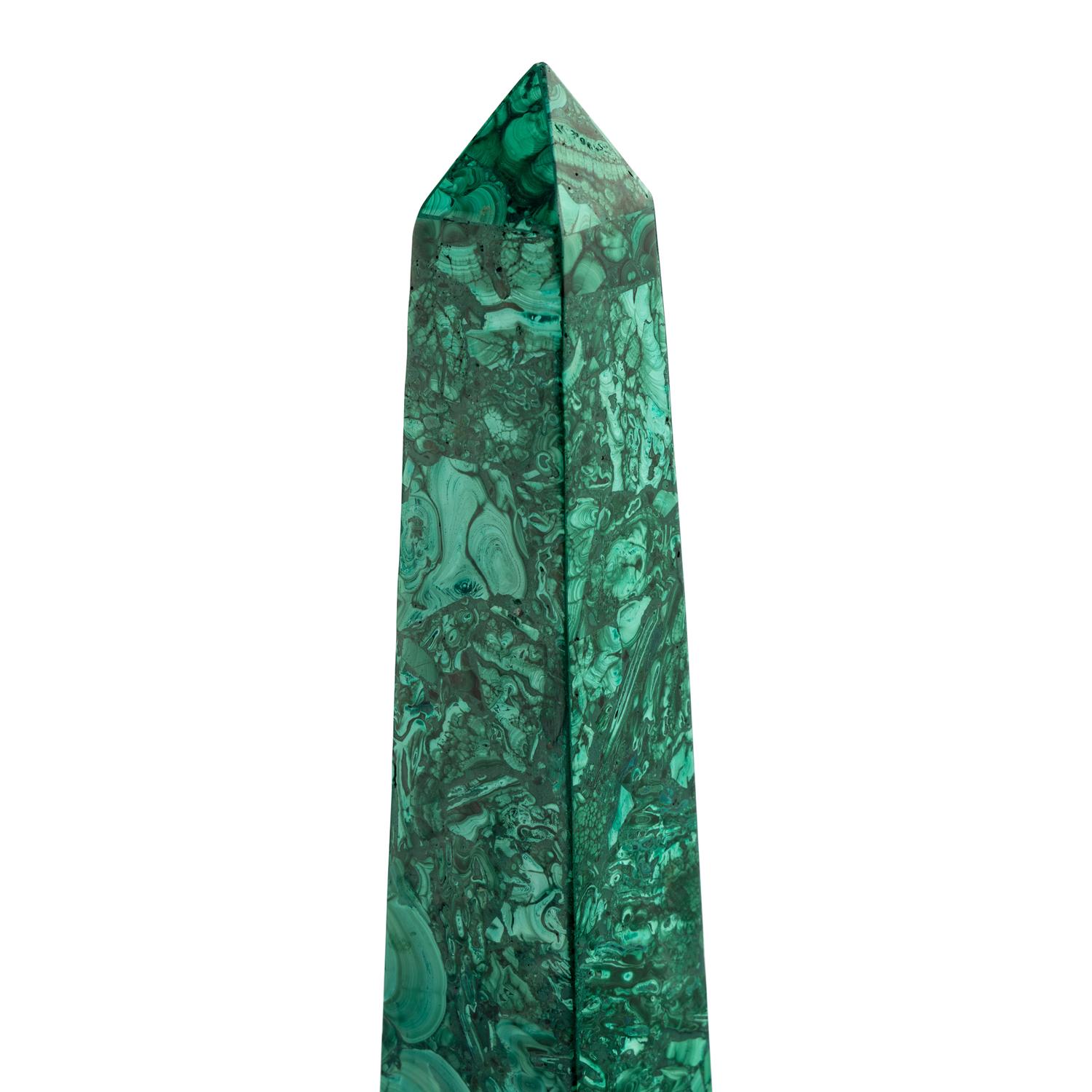 A Pair of Malachite Veneered Obelisks
