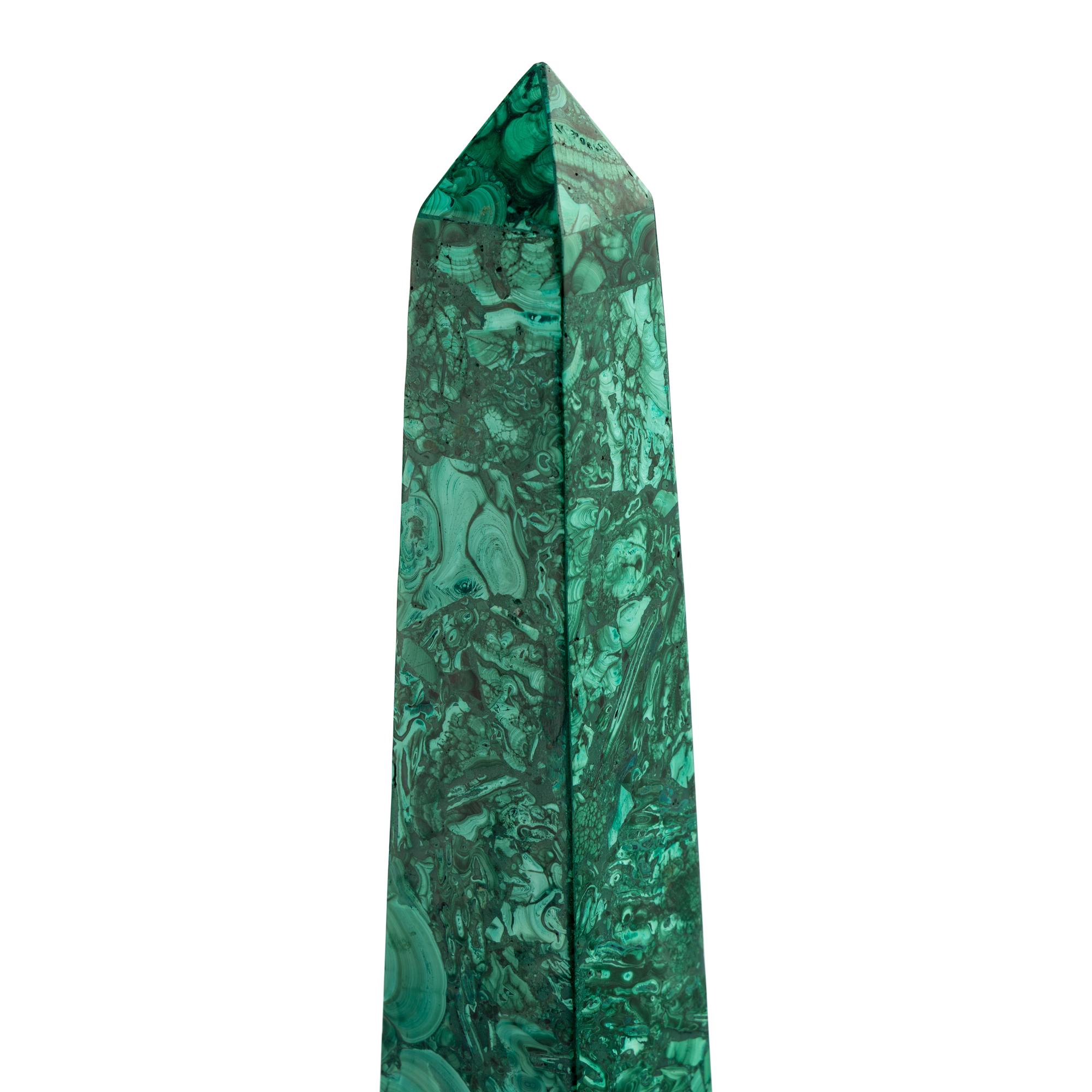 A Pair of Malachite Veneered Obelisks
