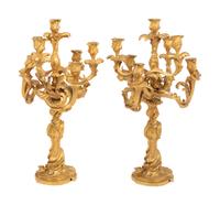 A Pair of Louis XV Style Gilt Bronze Seven-Light Candelabra