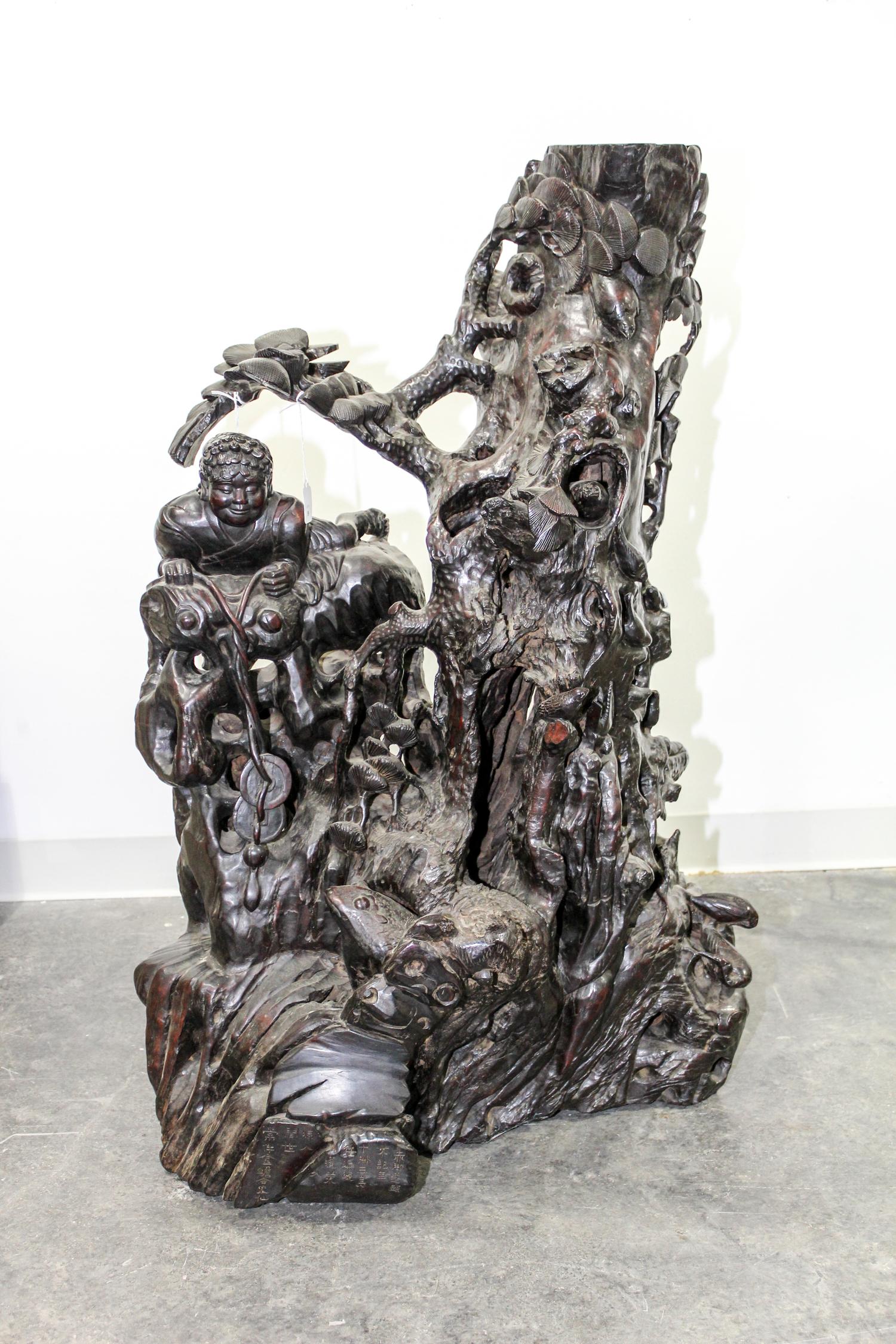 A Japanese Carved Wood Figural Group Height 41 inches.