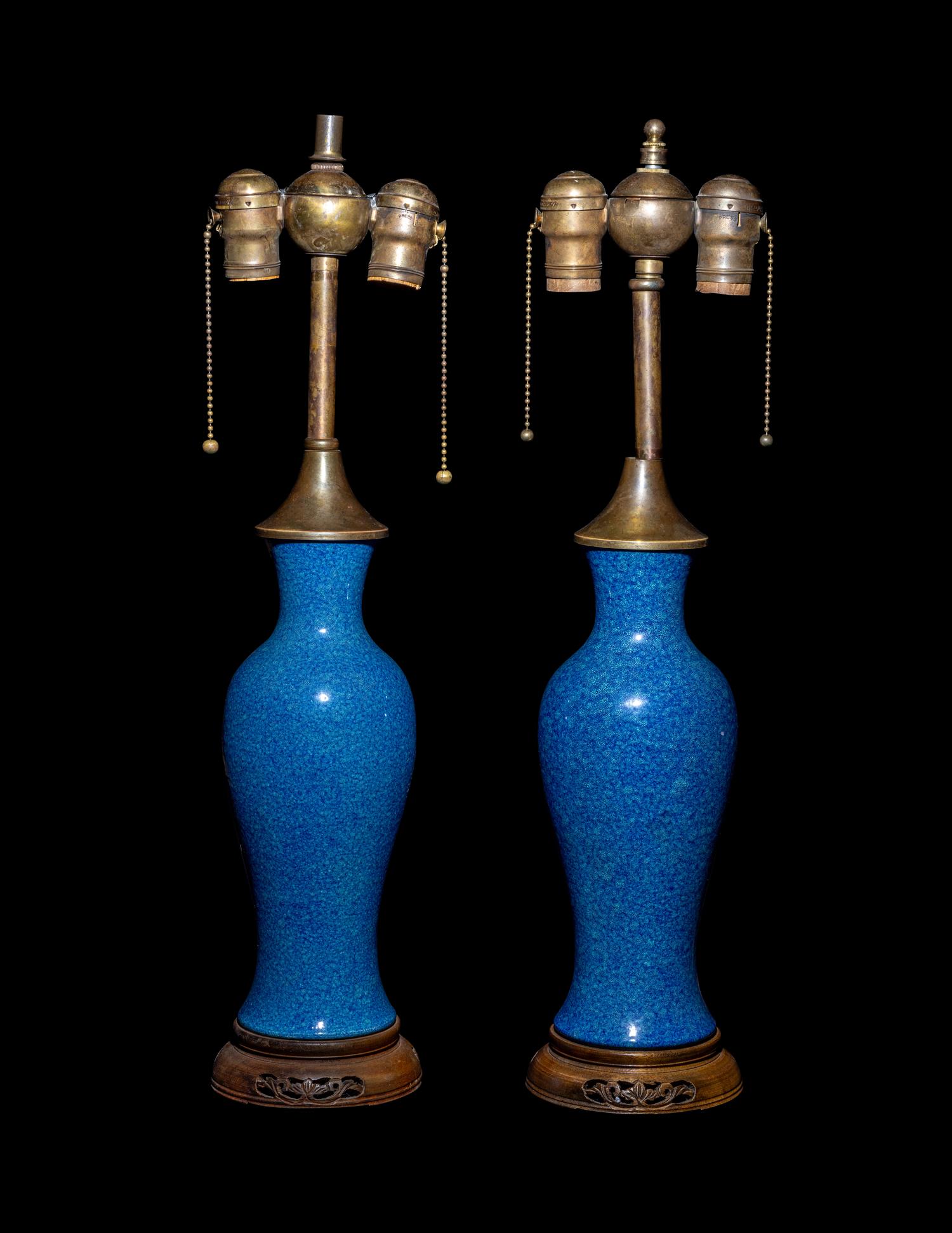 A Pair of Chinese Powder Blue Glazed Porcelain Vases