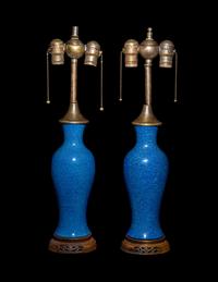 A Pair of Chinese Powder Blue Glazed Porcelain Vases