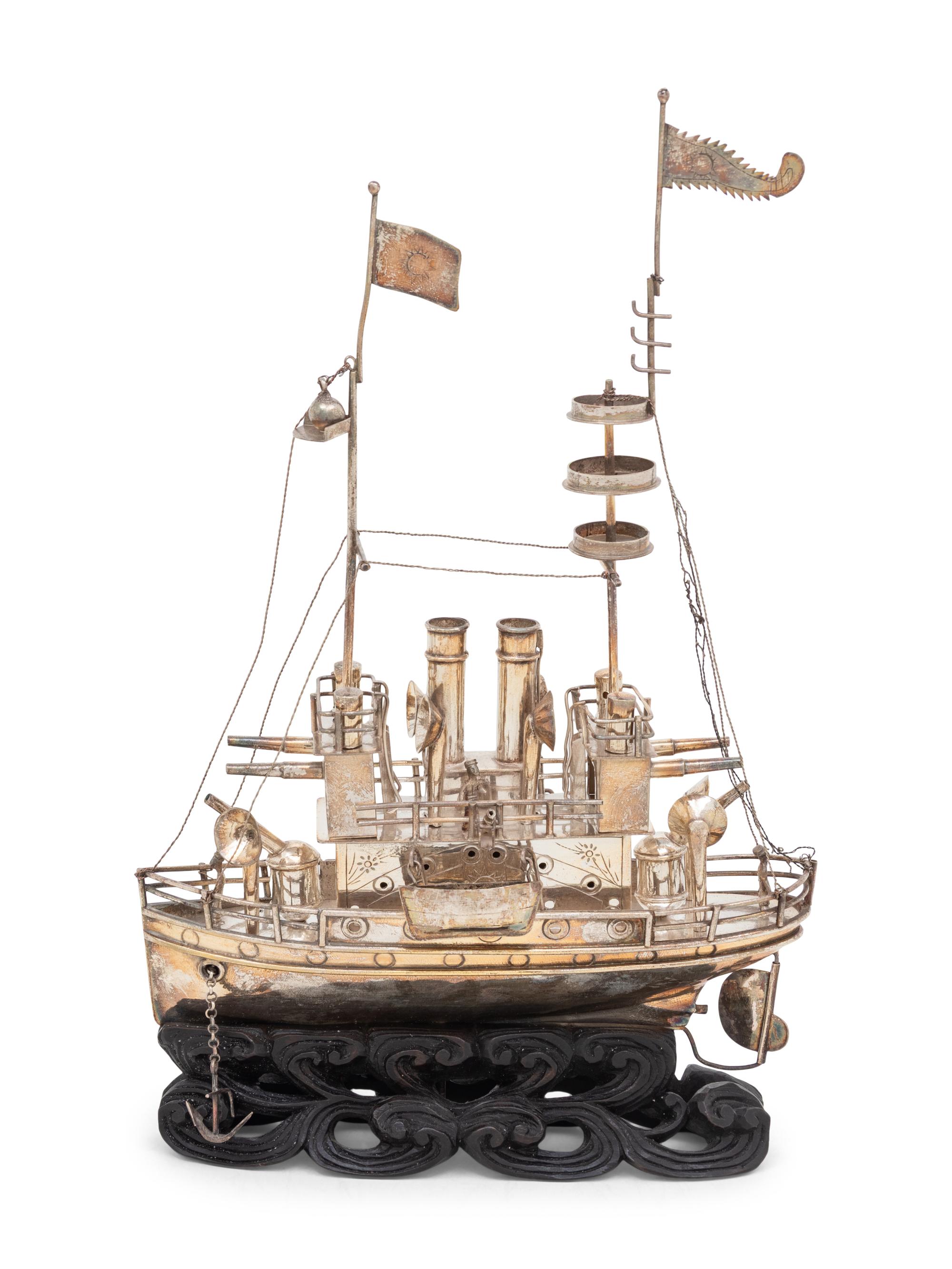A Chinese Export Silver or Silvered Metal Ship Model