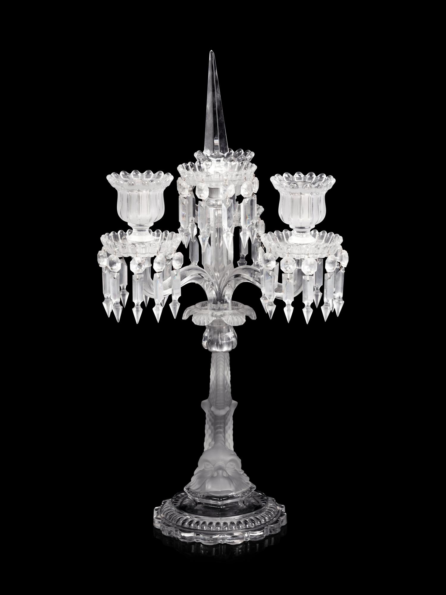 A Baccarat Dauphin Three-Light Candelabrum